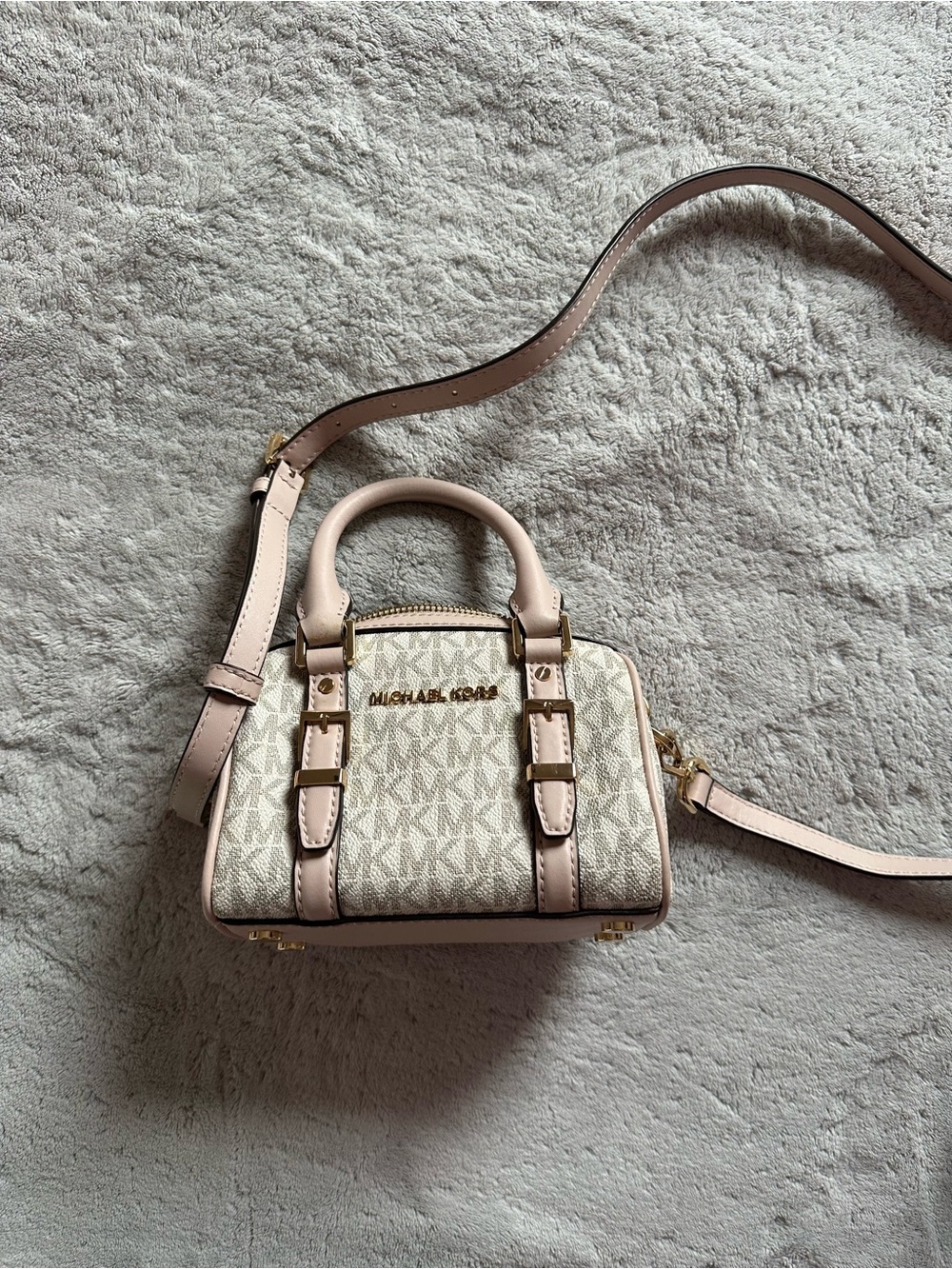 Michael Kors Cream and Pink Signature Mini Satchel